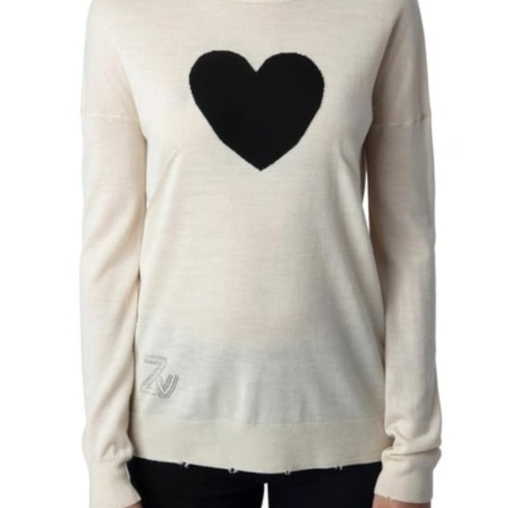 Nwt! Zadig & Voltaire Gaby Heart Intarsia Sweater Ecru Size Small
